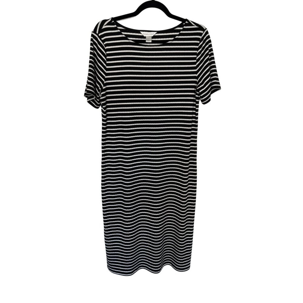 Christopher & Banks Dress Black White Stripe Ribbed Knit Womans M